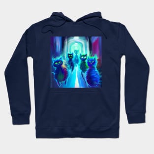 Blue Cats Flank the Sides of a Mysterious Long Corridor Hoodie